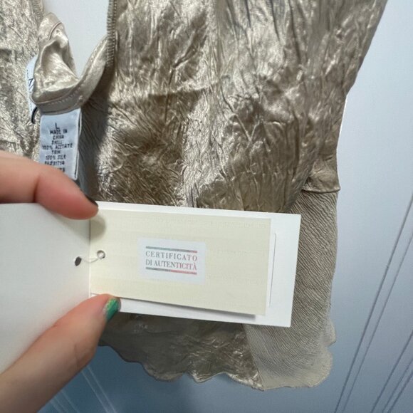 NEW Armani Exchange Silk Gold Halter Top Women's Large Fawn metallic tank NWT - Picture 5 of 7